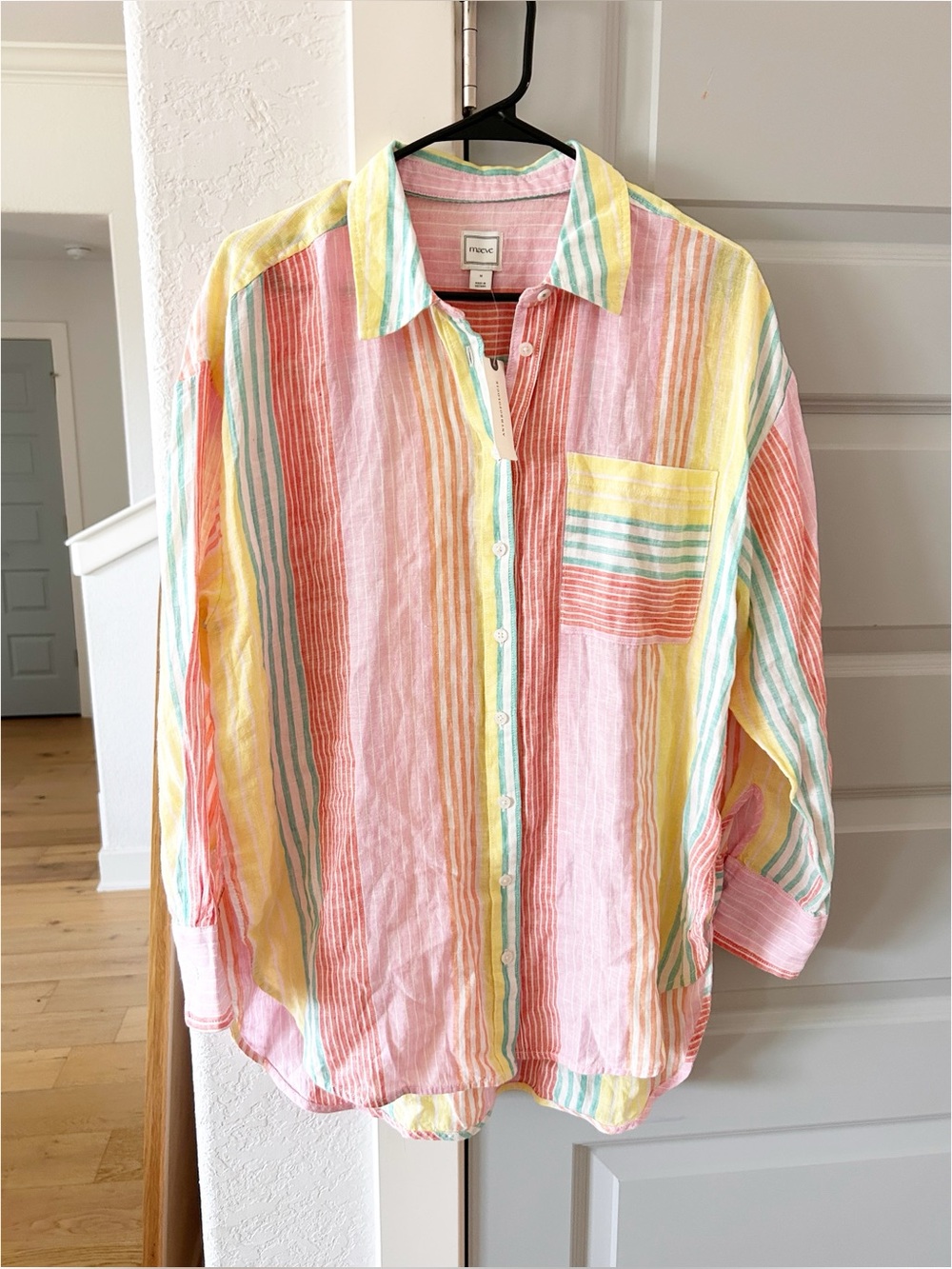 NWT Anthropologie Maeve Bennet European Linen Buttondown Shirt Umbrella Stripe - Picture 5 of 7